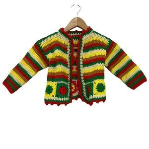 Vintage Crochet Hand Made Knit Button Down Cardigan Sweater Boy Girl